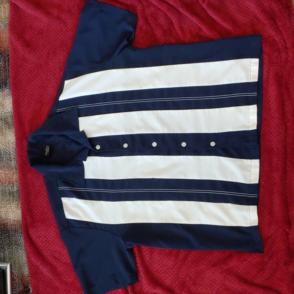 Men's 2X Steady Classics Navy Blue / White Bowling Button Up Shirt